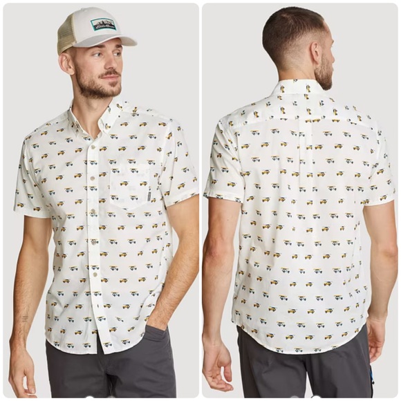 Eddie Bauer Jeep Novelty Print Baja Button Up - Picture 1 of 9